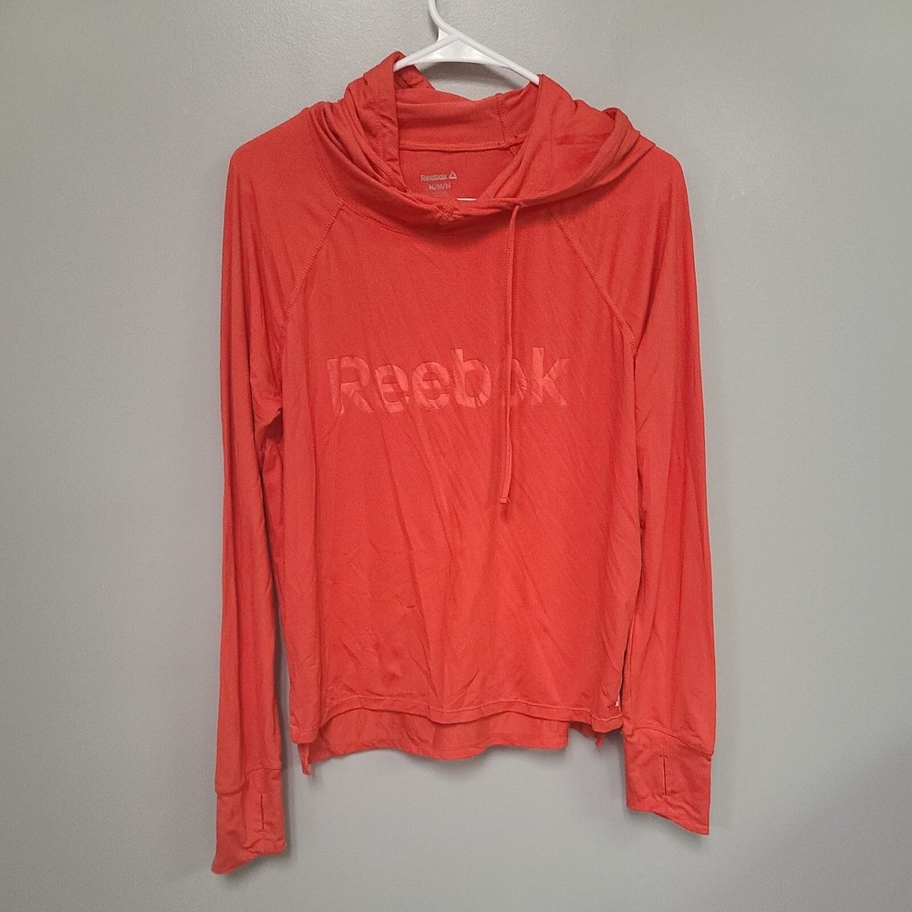 Reebok Long Sleeve Pullover Women's Medium M coral Activewear Hoodie Thumb Holes